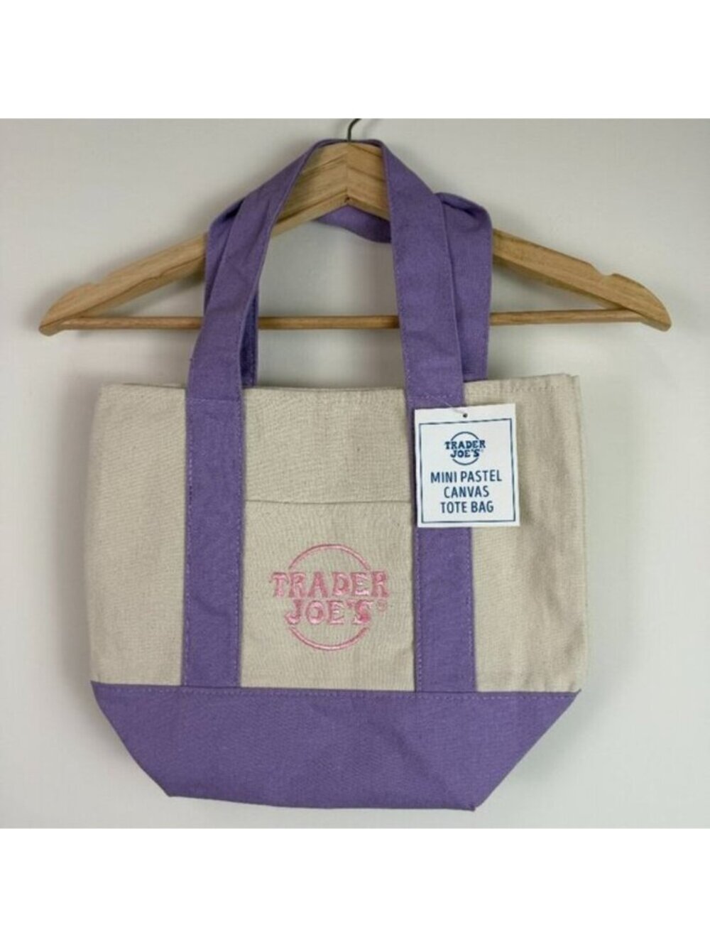 Trader Joe’s Mini Tote Bag Canvas Pastel Limited Edition Purple